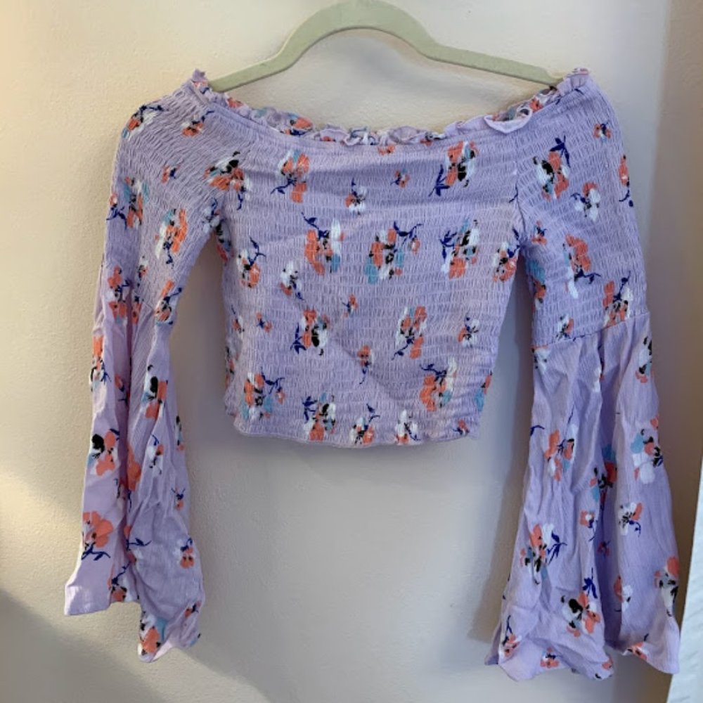 forever 21 off shoulder smocked top bell sleeve